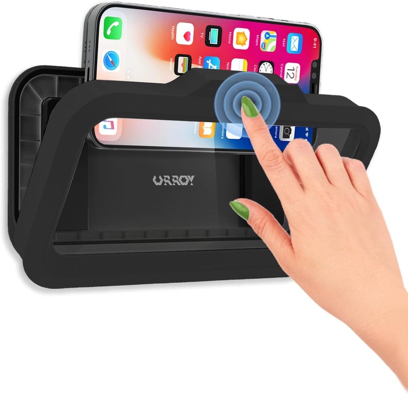 URROY Shower Phone Holder Waterproof One-Touch Open Shower Phone Case Anti-Fog & Sensitive Touchscreen Bathroom Wall Phone Mount Stand Universal Fit for iPhone & Smartphones Gift for Men Women Black - Image 1
